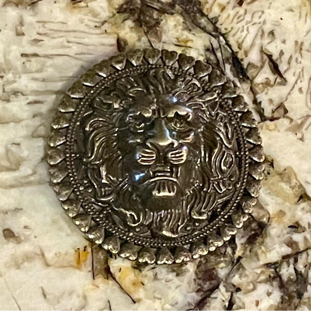 Vintage Lion Medallion Hearted Brooch